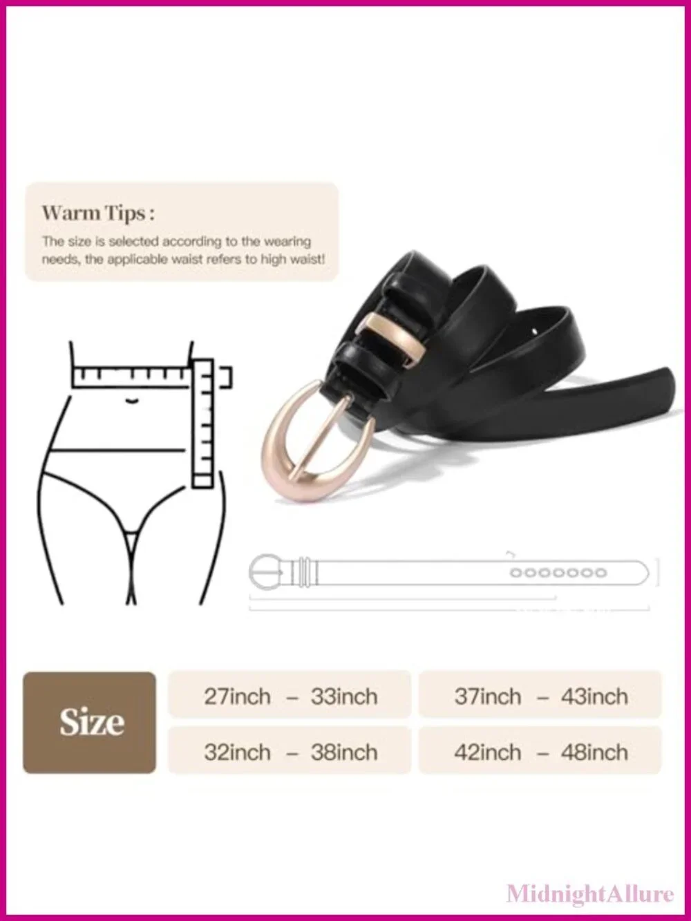 Cow Leather Belt with Gold Buckle Adjustable Fit Hole Puncher